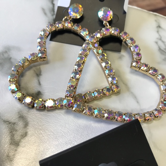 ‼️ Iridescent Rhinestone Heart Hoop Earring - Picture 6 of 7